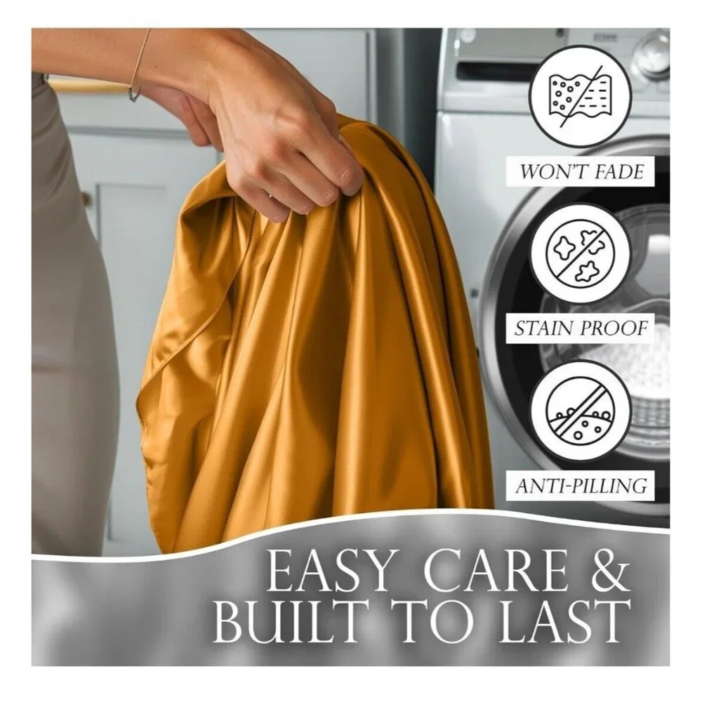 Decolure Satin Bed Sheet‎ Set Gold Full Size 15
